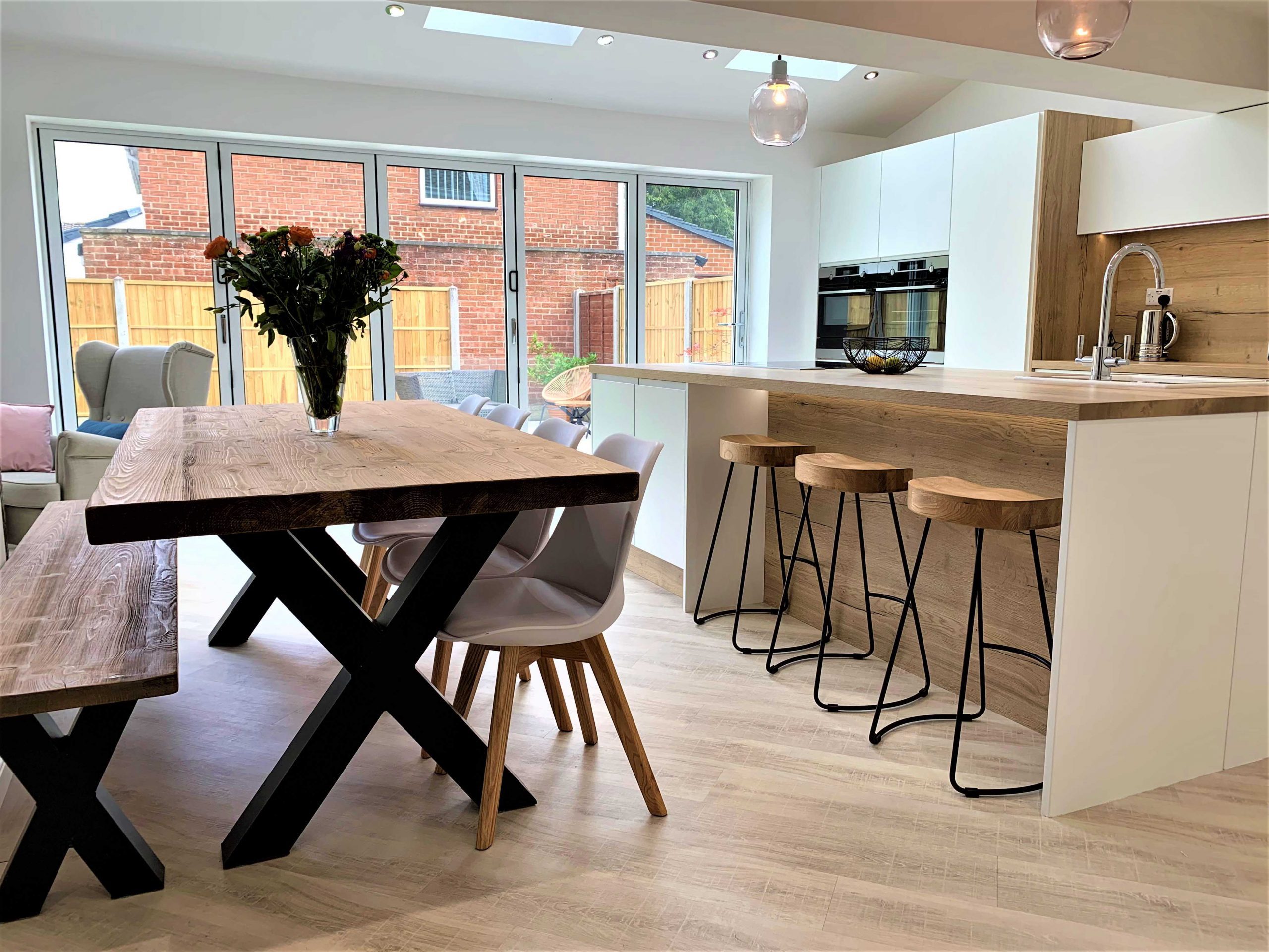 Scandinavian influenced matt white with oak accent