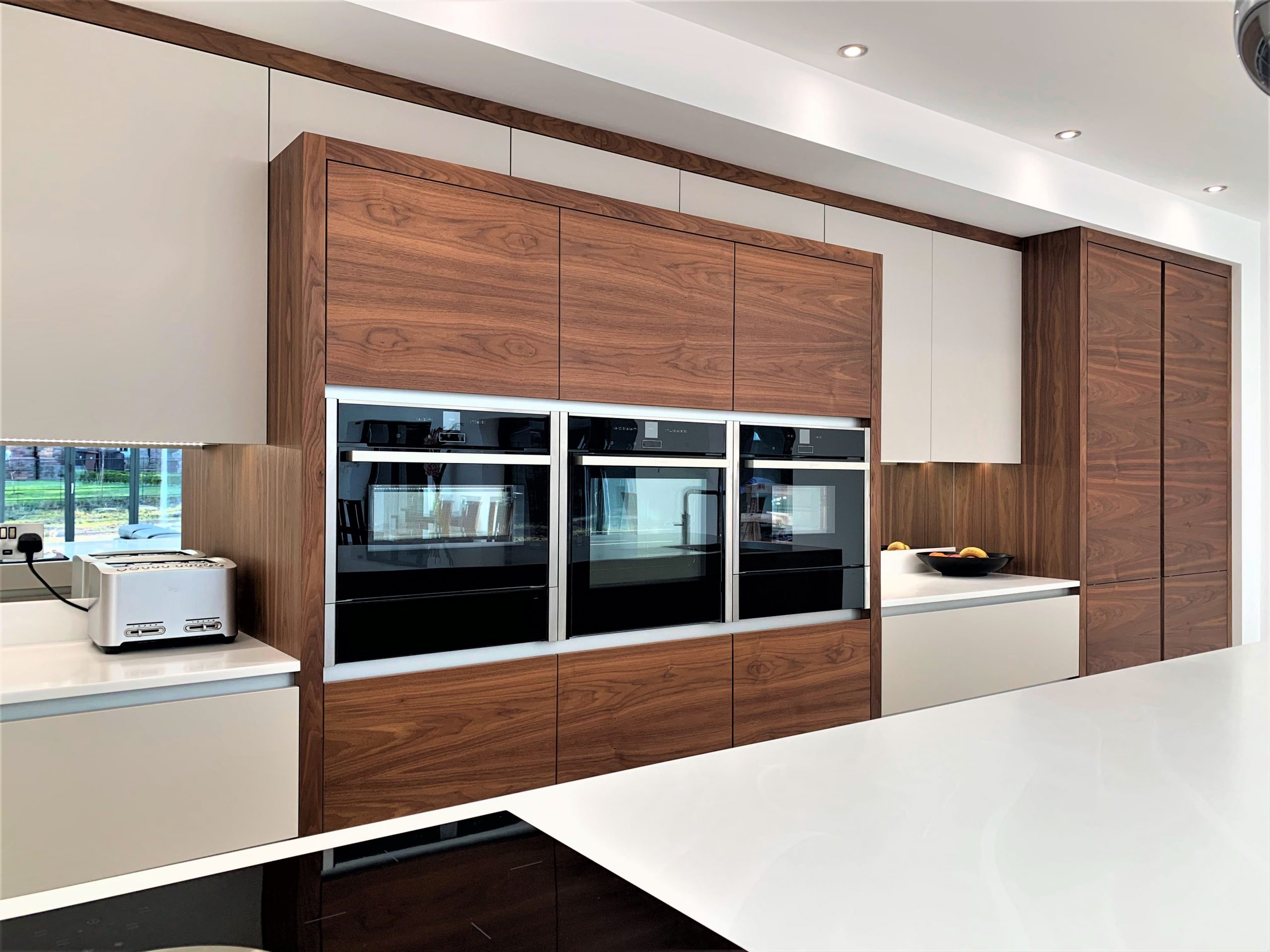 pattern matched veneer with waterfall island
