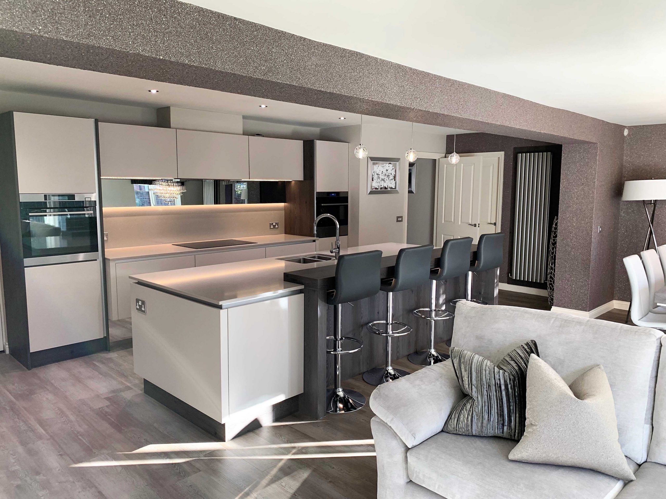 recessed tall furniture breakfasting island floating sink section