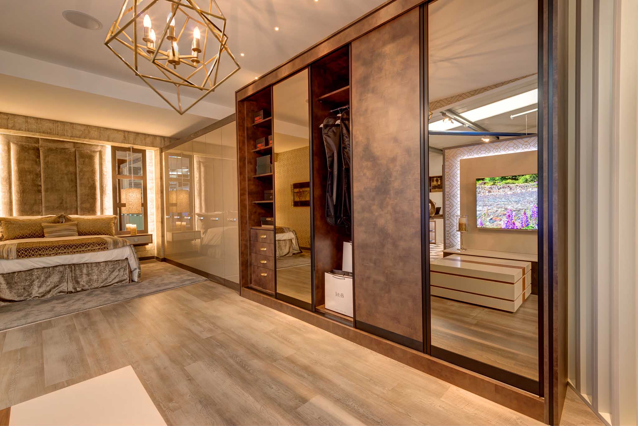 bedroom with floating bedside cabinets our showroom