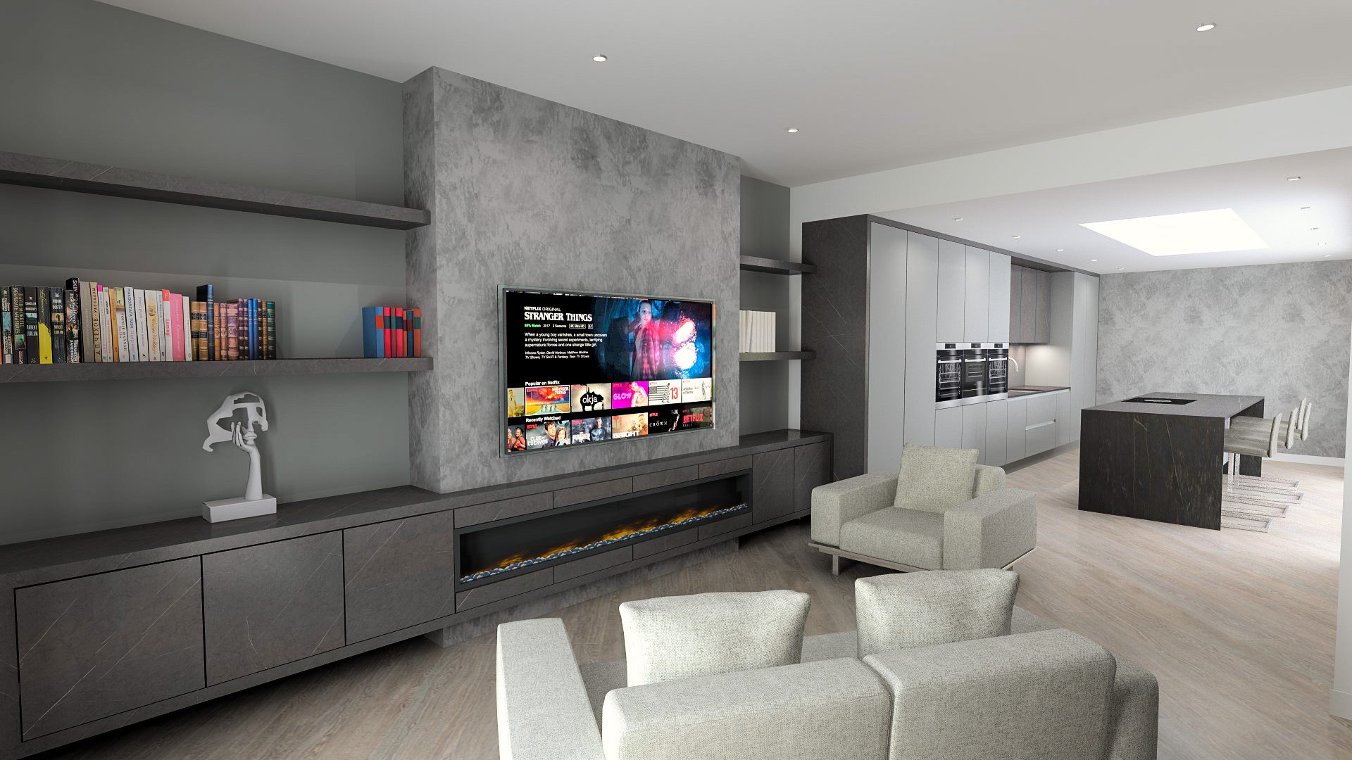 seamless flow of furniture between cooking and living