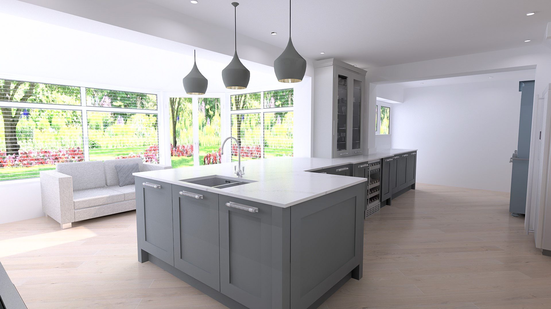 painted classic shaker breakfasting kitchen with peninsular
