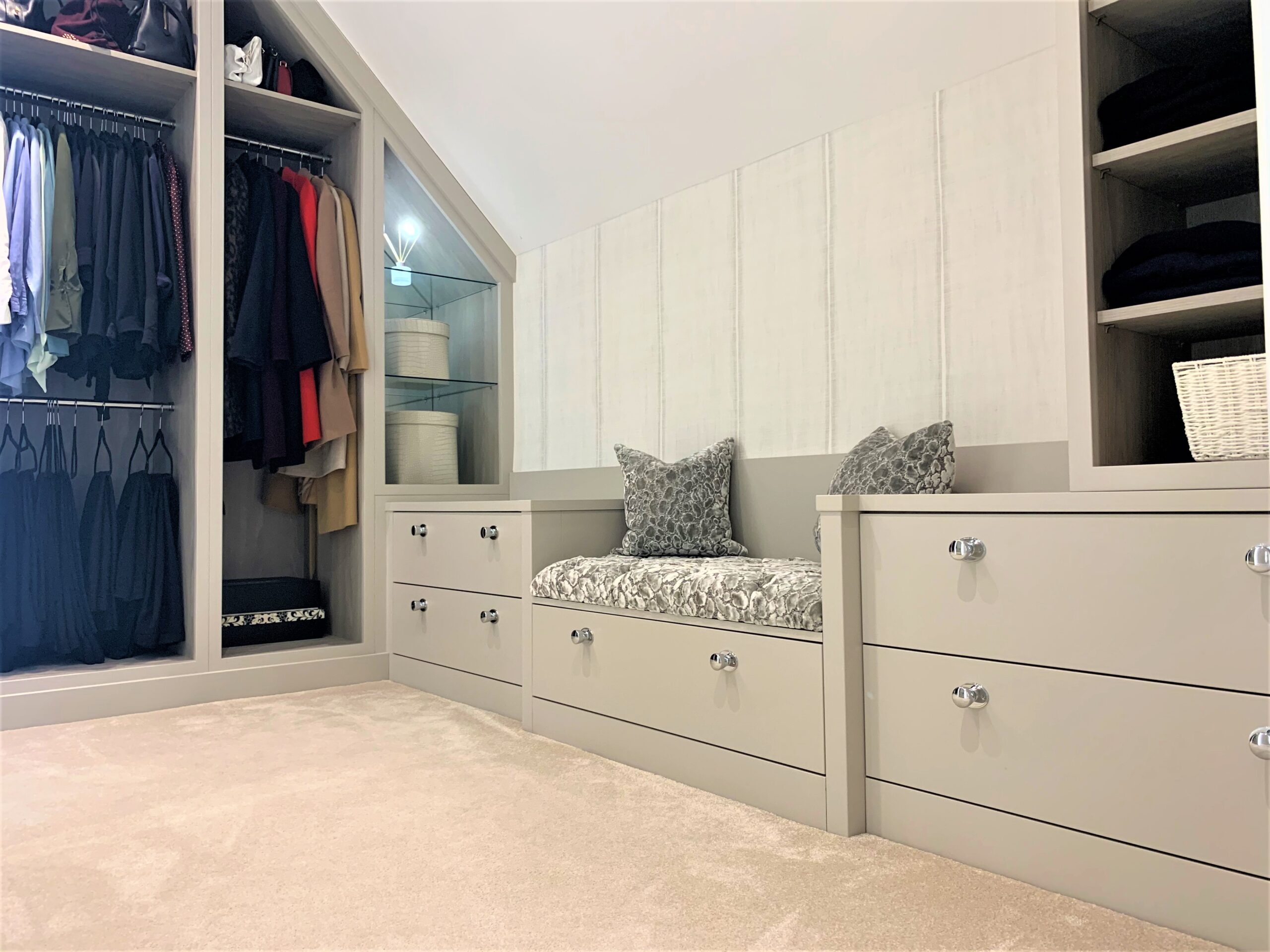 opulent master dressing room with open wardrobes