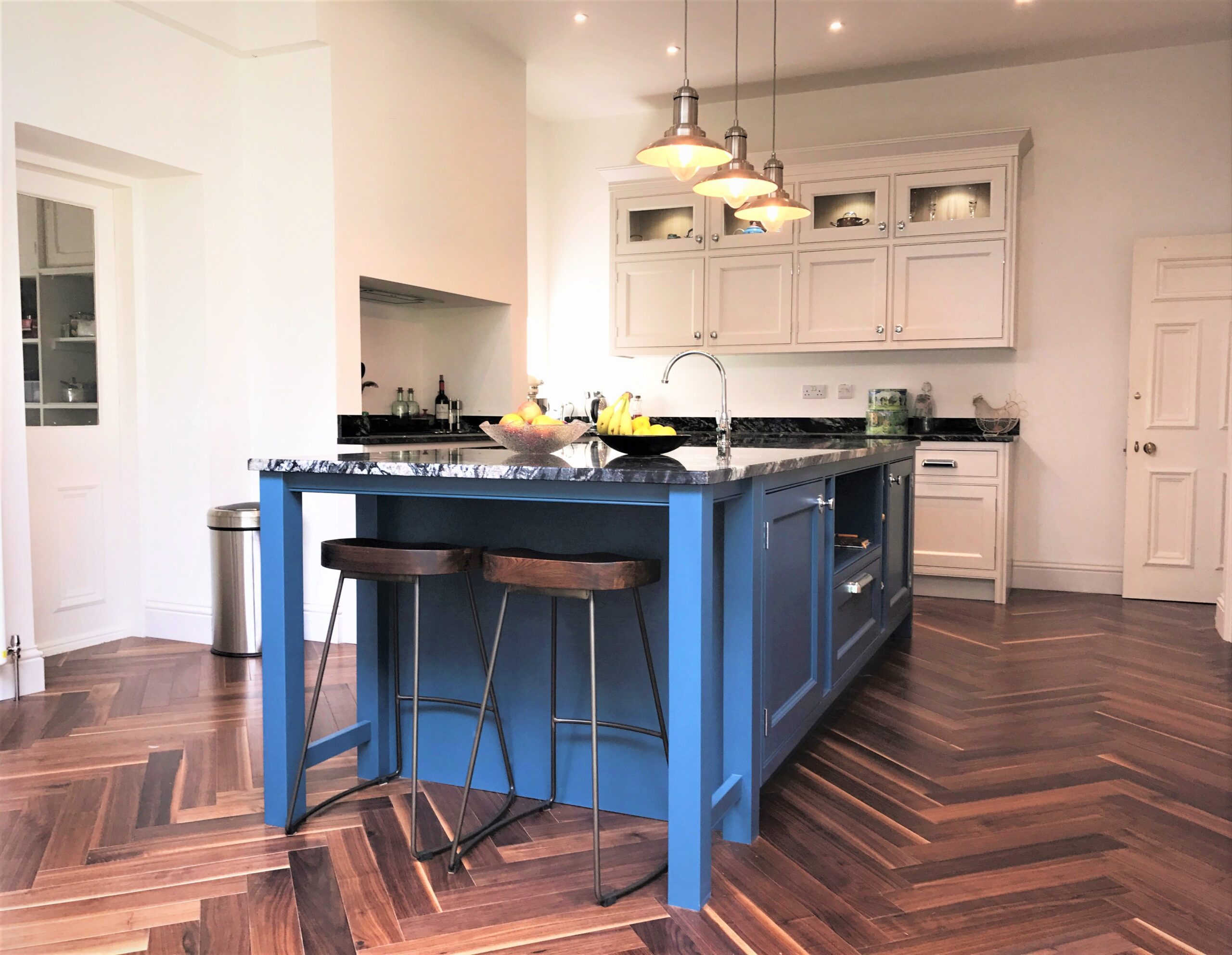 handcrafted bespoke painted beaded in-frame shaker breakfasting kitchen