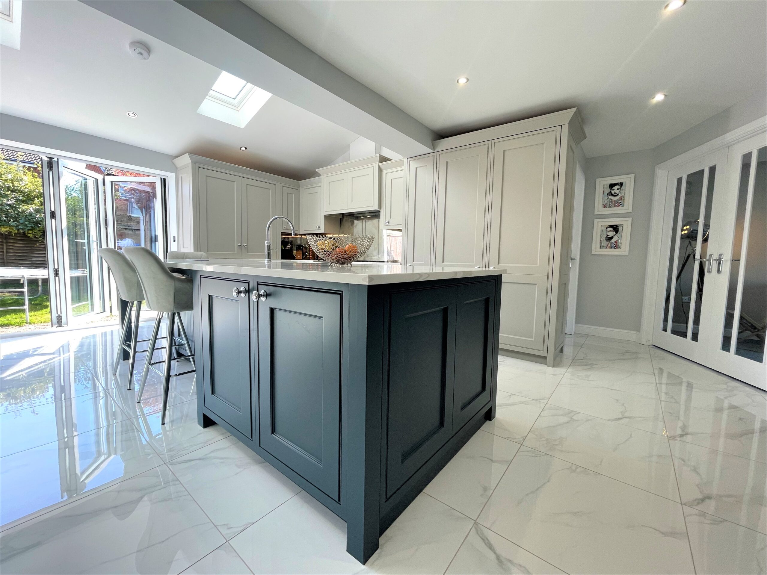 bespoke beaded in frame lambs tongue shaker breakfasting kitchen