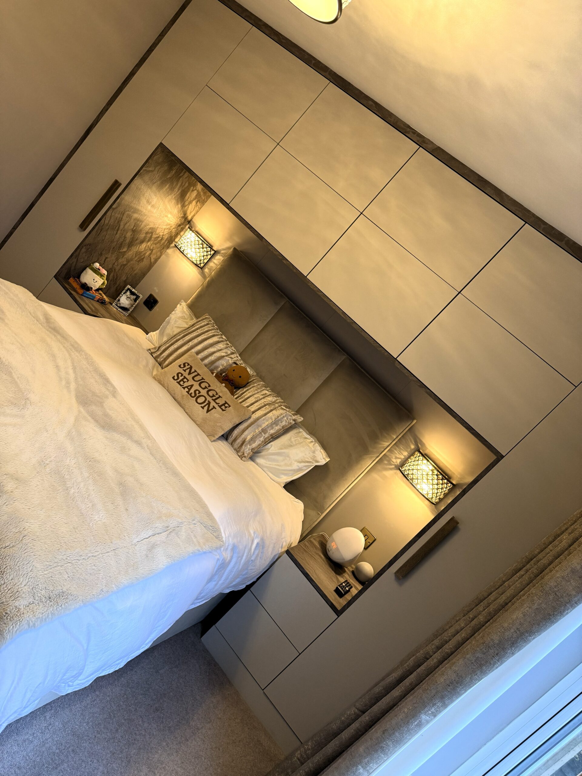 feature storage wall dressing and media wall bedroom
