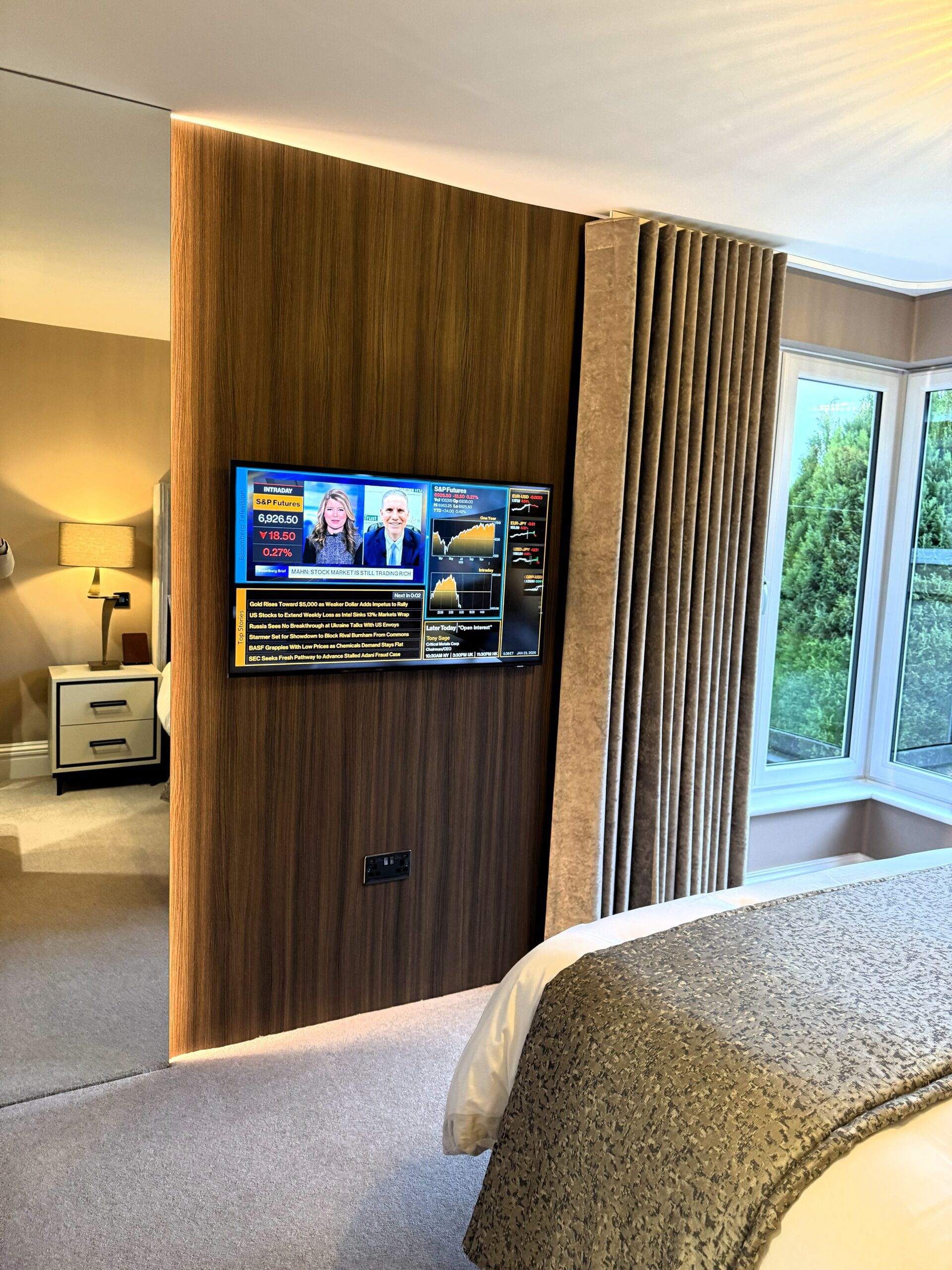 elegant guest bedroom media and dressing